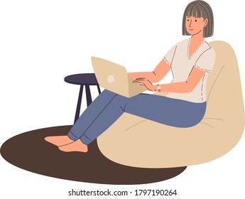 	
Quarantine, stay at home concept - people sitting at their home or apartment, working or studying online on their laptop.
Freelance people work in comfortable conditions vector flat illustration