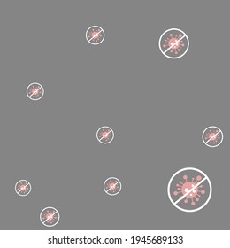 Quarantine Stop Covid Pandemic Gray Restrictions Test Backdrop. Covid-19 Silver Sick Grey Epidemic Virus Danger Sign Vector. Asian Flue Healthcare Red Negative Coronavirus Forbidden Illustration.