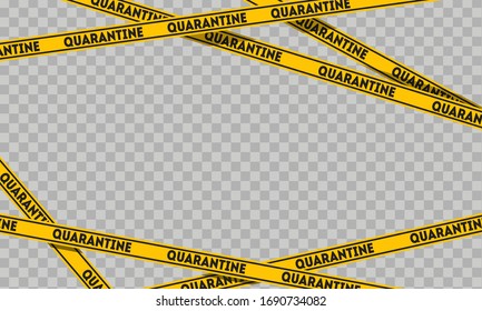 Quarantine tape on transparent background. Warning signs