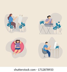 quarantine time set of people in home work from home