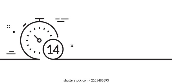Icono de línea de temporizador de cuarentena. Signo del periodo de incubación del coronavirus. Símbolo de autoaislamiento. Fondo mínimo de la ilustración de línea. Banner de patrón de icono de línea de cuarentena. Concepto de plantilla web blanca. Vector