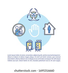 Quarantine tips concept icon with text. Self-isolation and virus protection, contacts limit. PPT page vector template. Brochure, magazine, booklet design element with linear illustrations