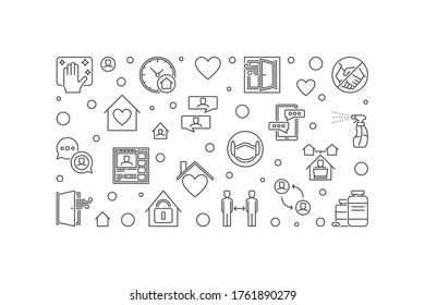 Quarantine vector concept simple horizontal banner or illustration in outline style
