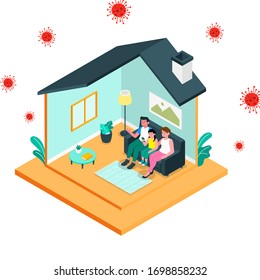 Quarantine vector illustartion from coronavirus. COVID-2019 pandemic lockdown. Stay home and stay safe