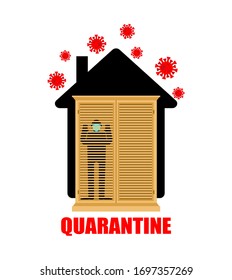 Quarantine from virus. Man inside in closet Isolation from coronavirus. Pandemic.