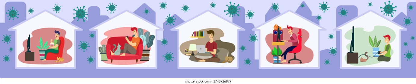 Quarantine, Work from home or stay at home - Activities when Home Quarantine, watching television, play games, work by laptop, play console games, play mobile games.