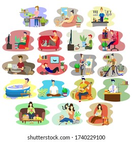 Quarantine, Work from home or stay at home concept - Activities when Home Quarantine, plant a tree, reading books, cooking, play game by mobile phone or computer or Game console, watching TV, babysit