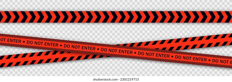 Quarantine zone due to coronavirus. Red police line Warning tape, danger, caution tape. Covid-19, quarantine, stop, do not cross, border closed. Red and white barricade. Danger signs. Vector.