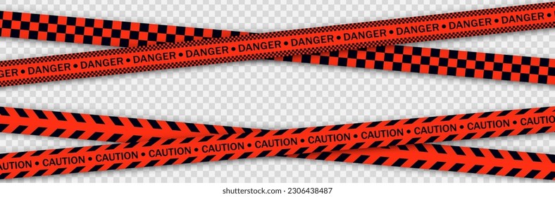 Quarantine zone due to coronavirus. Red police line Warning tape, danger, caution tape. Covid-19, quarantine, stop, do not cross, border closed. Red and white barricade. Danger signs. Vector.