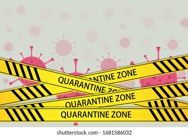 quarantine zone tag and symblo of virus, vector, illustrator