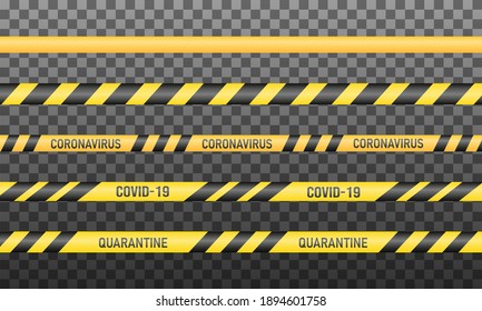 Quarantine zone warning tape. Global lockdown. Warning tape. Coronavirus COVID-19, 2019-nCoV. Warning or stop coronavirus concept. Vector illustration
