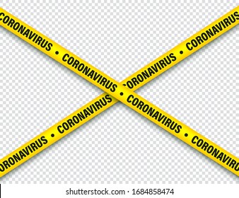 Quarantine Zone Warning Tape. Novel Coronavirus Outbreak. Global Lockdown. Coronavirus Danger Stripe. Police Attention Line. Vector Illustration.