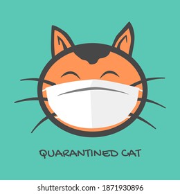 quarantined cat cartoon. a cute cat wearing a medical face mask for protection against viruses. funny animal face logo. vector illustration