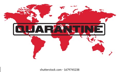 Quarantined world during a pandemic. Red World Map with quarantine sign. The global crisis. Vector illustration.