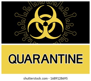 Quarantine.Sign.
Warning text poster, two-dimensional, flat,yellow and black colors.