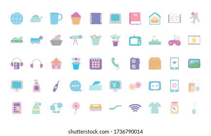 Quarentine icon set over white background, flat style, vector illustration