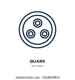 Quark Icon aus der Sammlung von Tools bearbeiten. Dünner linearer Quark, Proton, Umriss von Elektronen einzeln auf weißem Hintergrund. ZeilenvektorQuark-Zeichen, Symbol für Web und Mobile