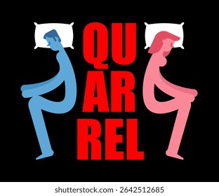 Quarrel in bed. Couple lies turned away from each other. Concept lovers quarrel