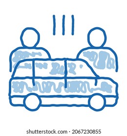 Querruder zwischen Autofahrern Skizze Symbol Vektorgrafik. Handgezeichnete blaue Linie Art Quarrel zwischen Autofahrer Schild. einzelne Symbolillustration