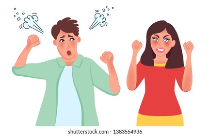 Quarrel between husband and wife. Divorce, family drama. Wife's accusation. Vector illustration