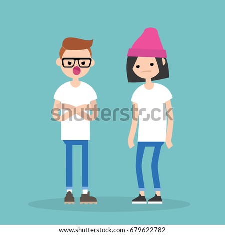 Quarrel conceptual illustration. Two arguing characters. Flat editable vector illustration, clip art