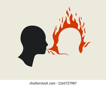 Quarrel or conflict or bullying concept illustration with human heads silhouettes isolated on white background