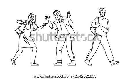quarrel couple street conflict vector. confrontation disagreement, tension clash, altercation feud quarrel couple street conflict character. people black line pencil drawing illustration