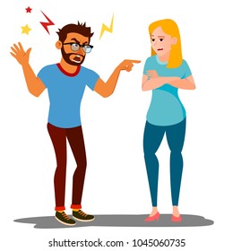 Quarrel Couple Vector. Conflict In Family Or Office. Man And Woman. Disagreements. Negative Emotions. Wife And Husband Relationship. Isolated Flat Cartoon Illustration