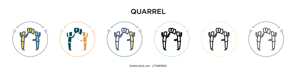 Quarrel icon in filled, thin line, outline and stroke style. Vector illustration of two colored and black quarrel vector icons designs can be used for mobile, ui, web