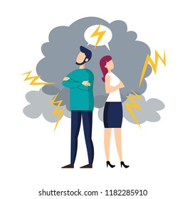 Quarrel of married couple. Family situation in minimalistic flat style. Cartoon vector illustration