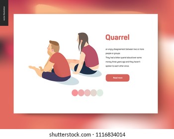 Quarrel vector concept illustration - a scene with a young couple sitting in a silence turning away from each other after a conflict, web template
