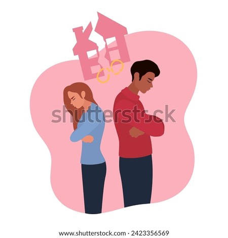 Quarreled couple on white background. Concept of divorce