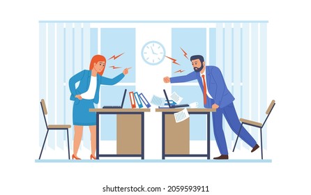 Quarreling employees. Office workers fighting and