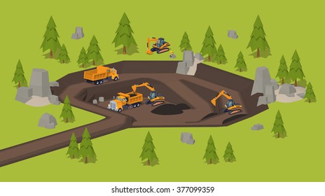 Quarry. Dig site. 3D lowpoly isometric vector concept illustration suitable for advertising and promotion