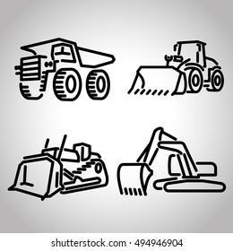 Quarry Heavy Machinery Icon Set