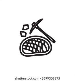 Ícone de pedreira simbolizando rocha a céu aberto e extração de granulados, representando a engenharia civil moderna, mineração de materiais especializados e sistemas de desenvolvimento de recursos industriais.