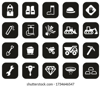 Quarry Or Mine Icons White On Black Flat Design Set Big