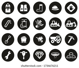 Quarry Or Mine Icons White On Black Flat Design Circle Set Big