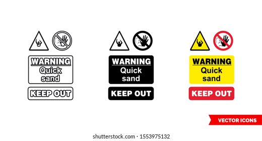 Quarry Notice Sign Warning Quick Sand Keep Out Icon Of 3 Types: Color, Black And White, Outline. Isolated Vector Sign Symbol.