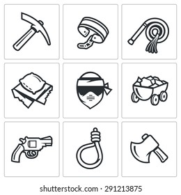 Quarry and slavery icons set. Vector Illustration.
Isolated Flat Icons collection on a white background for design