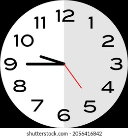 Quarter to 10 o'clock or Fifteen minutes to ten o'clock analog clock. Icon design use illustration flat design