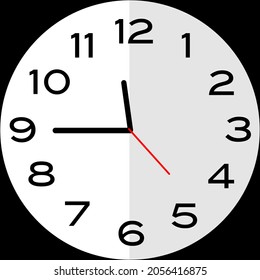 Quarter to 12 o'clock or Fifteen minutes to twelve o'clock or Fifteen minutes to midnight analog clock. Icon design use illustration flat design