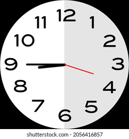 Quarter to 9 o'clock or Fifteen minutes to nine o'clock analog clock. Icon design use illustration flat design