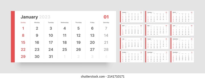 Quarter calendar template for 2023 year. Wall calendar in a minimalist style. Week Starts on Sunday. svg
