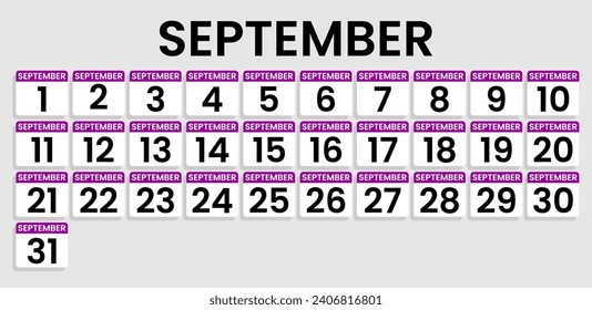 Quarter calendar template for 2024. Wall calendar grid in minimalist style. starting from 1 to 30. Latest calendar for all months