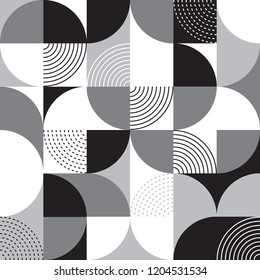 QUARTER CIRCLE IN GRID. GEOMETRIC SEAMLESS VECTOR PATTERN