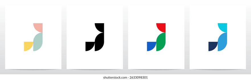 Quarto de Círculo e Meio de Círculo Geométrico Letra Inicial Design do Logotipo J