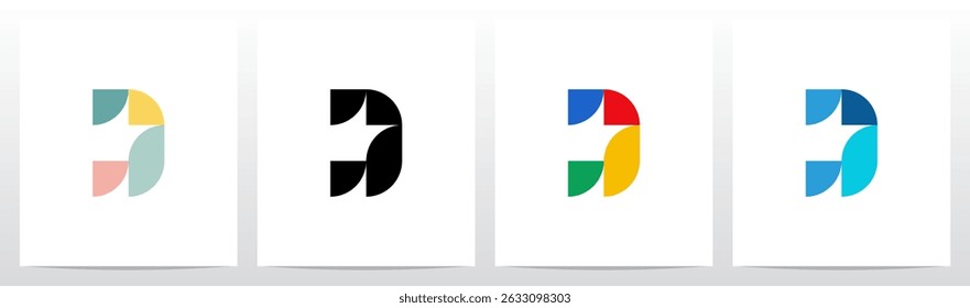Quarto de Círculo e Meio de Círculo Geométrico Letra Inicial Design do Logotipo D