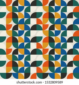 Quarter circle seamless repeat pattern on retro vintage color tone. Geometric frame tiling pattern background wallpaper. Vector illustration.