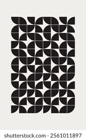 Quarter circles seamless geometric pattern in black and white shades. The classic Midcentury modern design style for a unique wall decor, textiles and interior design.